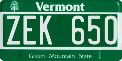 VT license plate ZEK650