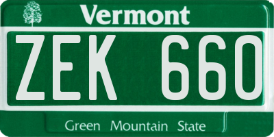VT license plate ZEK660