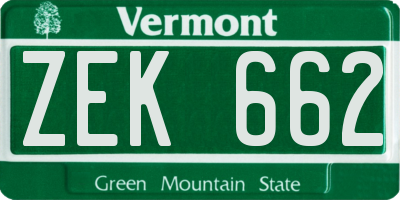 VT license plate ZEK662