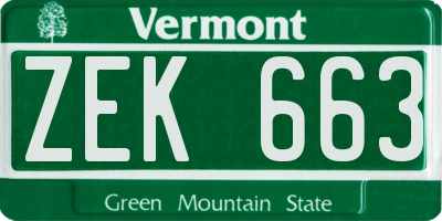 VT license plate ZEK663