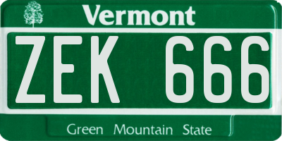 VT license plate ZEK666