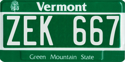 VT license plate ZEK667