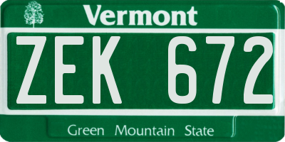 VT license plate ZEK672