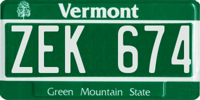 VT license plate ZEK674
