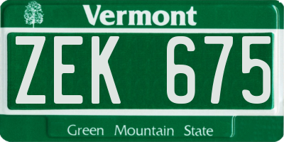 VT license plate ZEK675