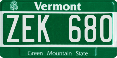 VT license plate ZEK680