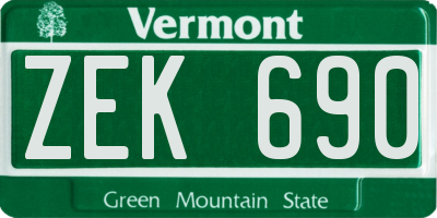 VT license plate ZEK690