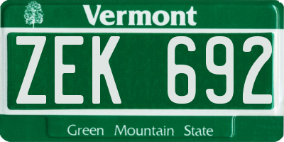 VT license plate ZEK692