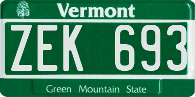 VT license plate ZEK693