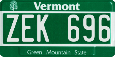 VT license plate ZEK696
