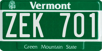 VT license plate ZEK701