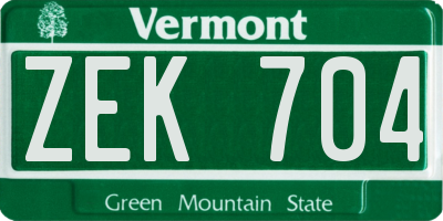 VT license plate ZEK704