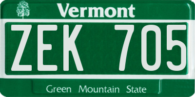 VT license plate ZEK705