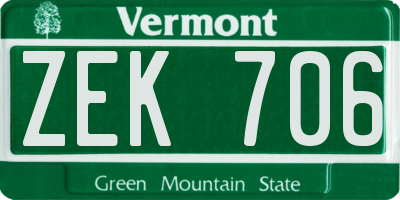 VT license plate ZEK706