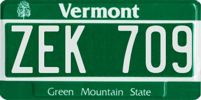 VT license plate ZEK709