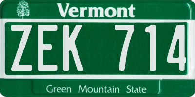 VT license plate ZEK714