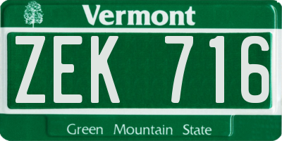VT license plate ZEK716