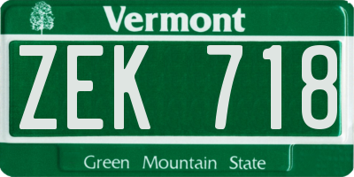 VT license plate ZEK718