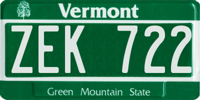 VT license plate ZEK722