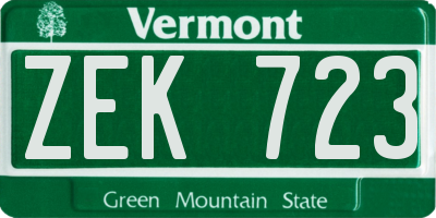 VT license plate ZEK723