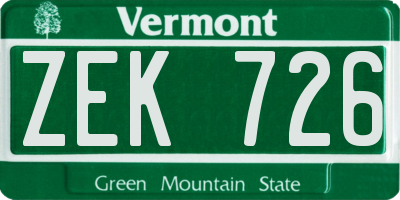 VT license plate ZEK726