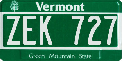VT license plate ZEK727