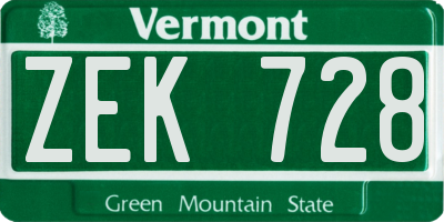 VT license plate ZEK728