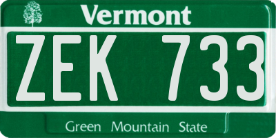 VT license plate ZEK733