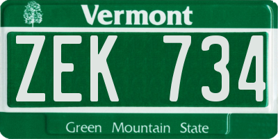 VT license plate ZEK734