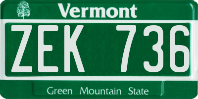 VT license plate ZEK736