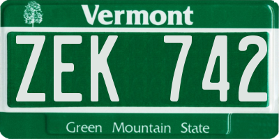 VT license plate ZEK742