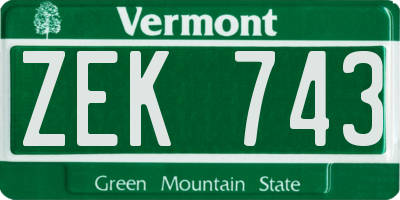 VT license plate ZEK743