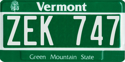 VT license plate ZEK747