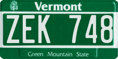 VT license plate ZEK748