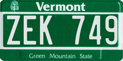 VT license plate ZEK749