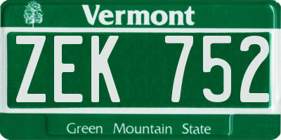 VT license plate ZEK752