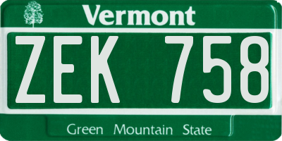 VT license plate ZEK758