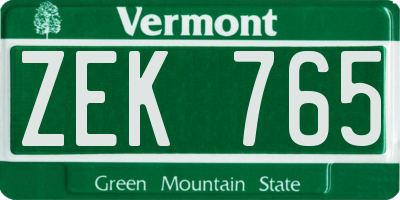 VT license plate ZEK765