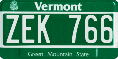 VT license plate ZEK766