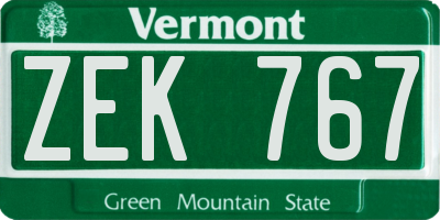 VT license plate ZEK767