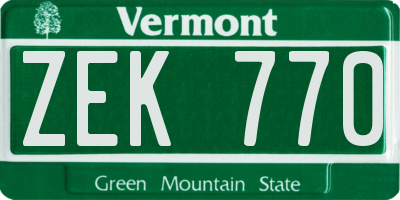VT license plate ZEK770