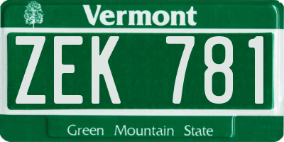 VT license plate ZEK781
