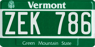 VT license plate ZEK786