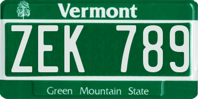 VT license plate ZEK789