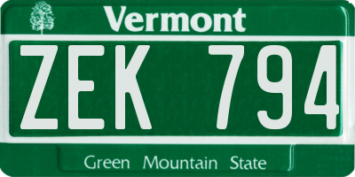 VT license plate ZEK794