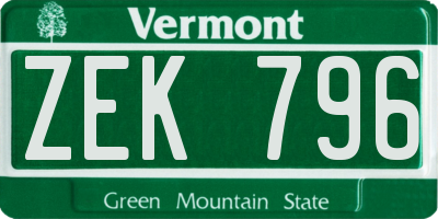 VT license plate ZEK796