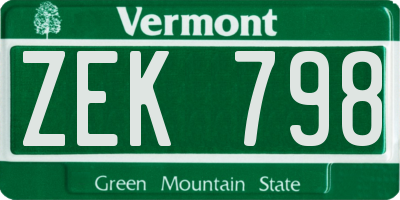 VT license plate ZEK798