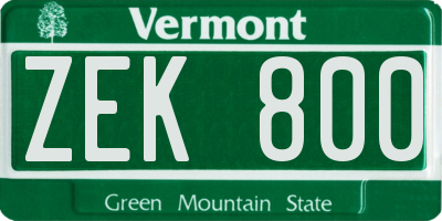 VT license plate ZEK800