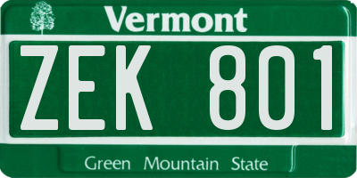 VT license plate ZEK801
