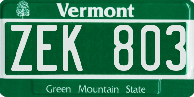 VT license plate ZEK803